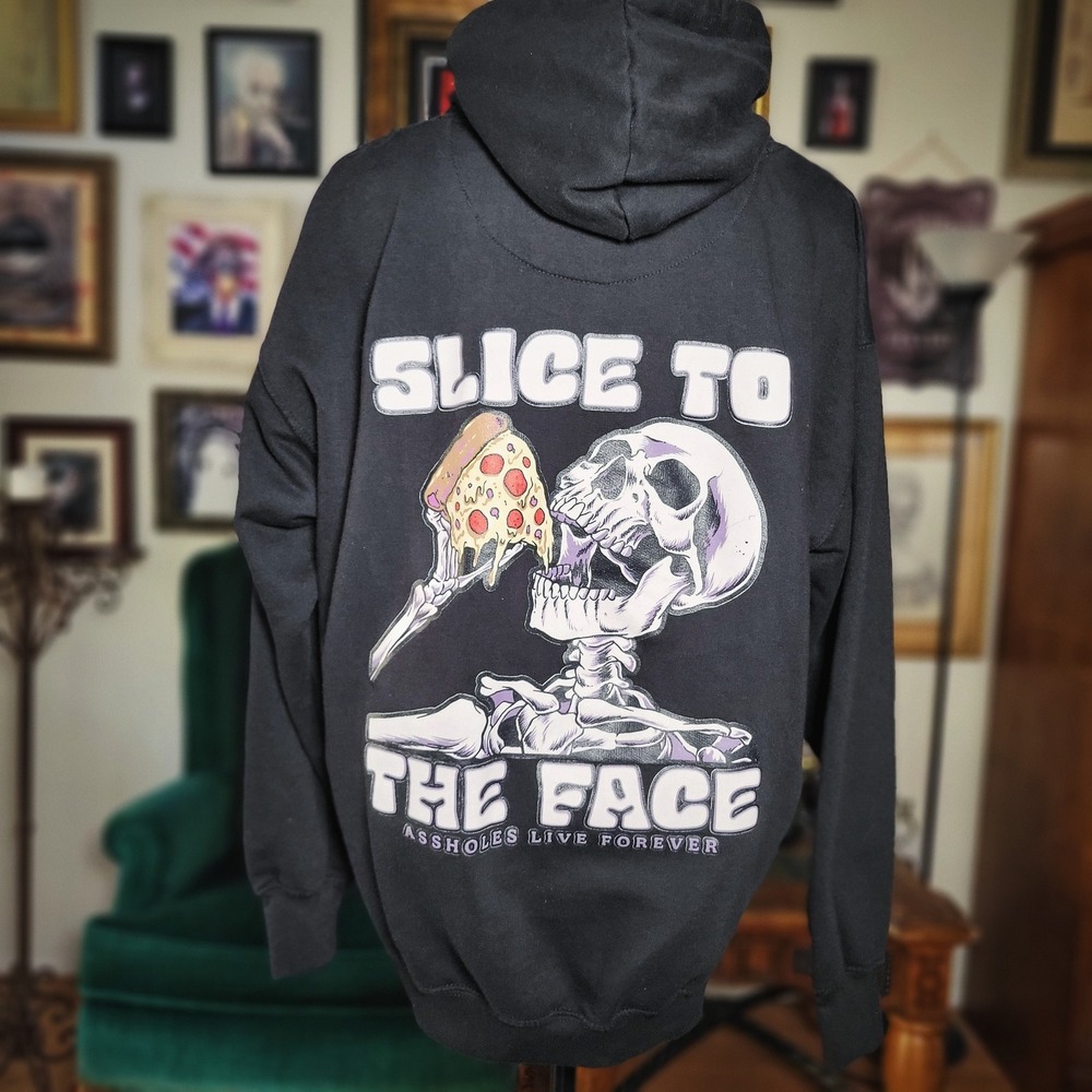 A**holes Live Forever Slice To The Face Graphic Hoodie Black Streetwear Large